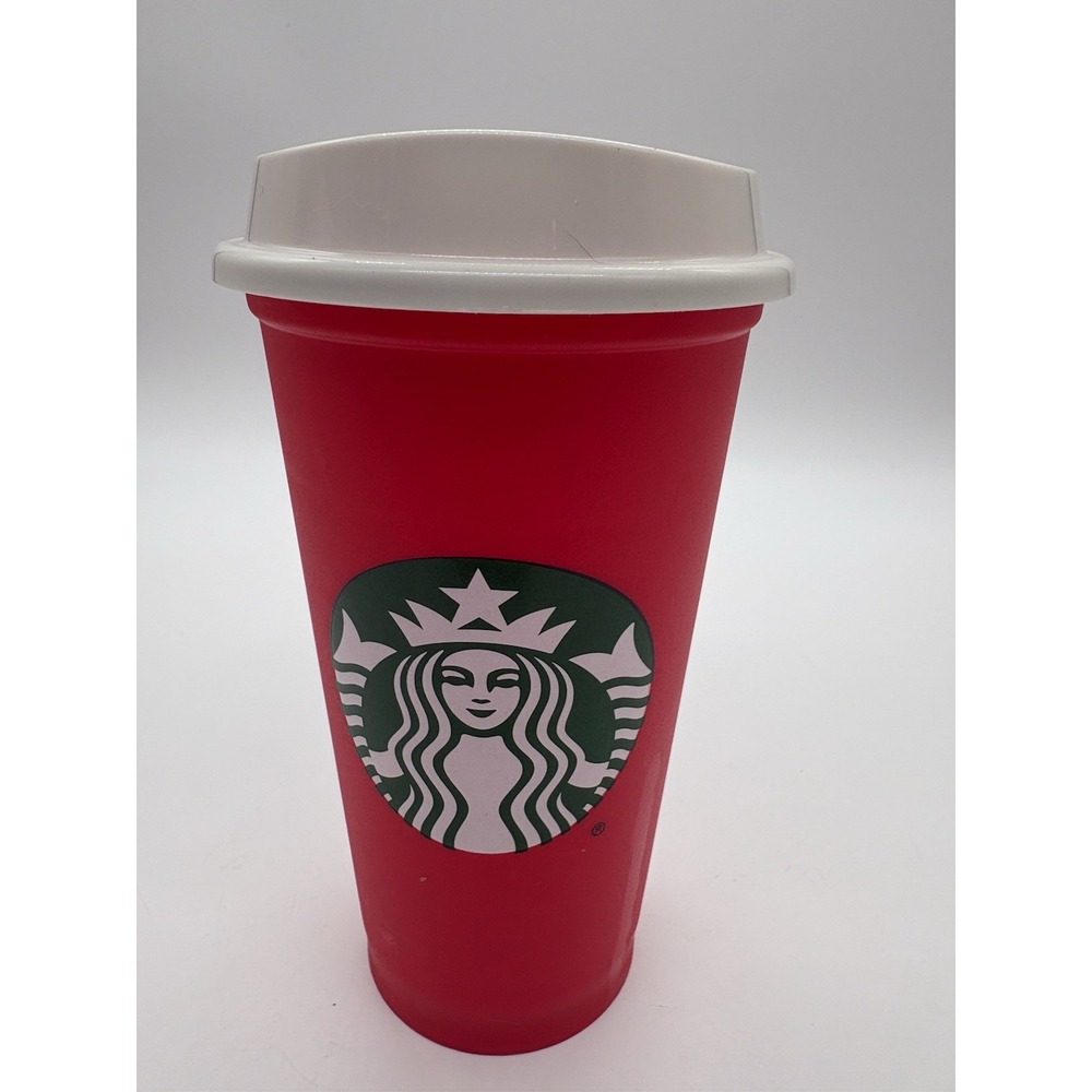 Starbucks 2015 Holiday Red Reusable Cup 16 oz White Lid Siren Logo